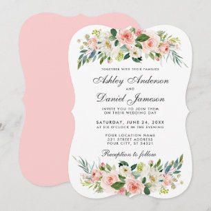 Waterverf Floral Pink Blush White Wedding BP Kaart