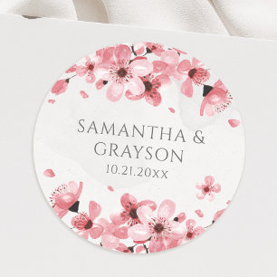 Waterverf Floral Pink Cherry Blossom Ronde Sticker