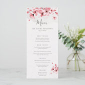 Waterverf Floral Pink Cherry Blossom Wedding Menu (Staand voorkant)