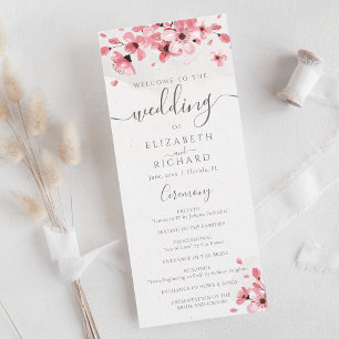 Waterverf Floral Pink Cherry Blossom Wedding Programma