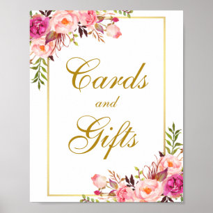 Waterverf Floral Pink Gold Wedding Cards Gifts Poster