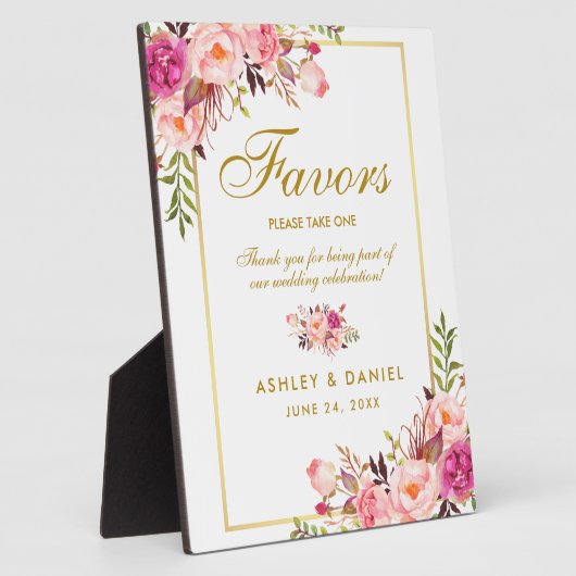 Waterverf Floral Pink Gold Wedding Fotoplaat (Zijkant)