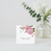 Waterverf Floral Pink Peony Vierkante Visitekaartje (Staand voorkant)