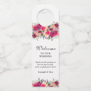Waterverf Floral Pink Persoonlijk huwelijk Flessenhanger
