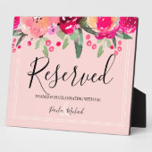 Waterverf Floral Pink Reserved Sign Plaque Fotoplaat (Zijkant)