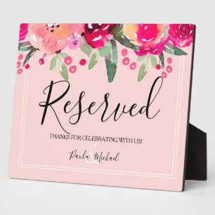 Waterverf Floral Pink Reserved Sign Plaque Fotoplaat
