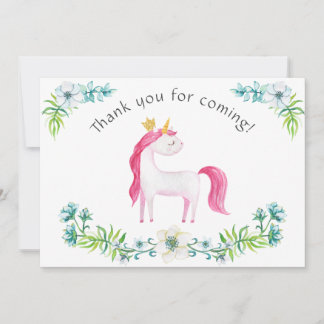 Waterverf Floral Pink Unicorn Hartelijk dank Bedankkaart