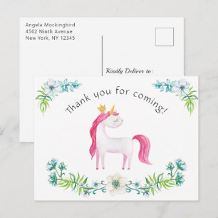 Waterverf Floral Pink Unicorn Hartelijk dank Briefkaart