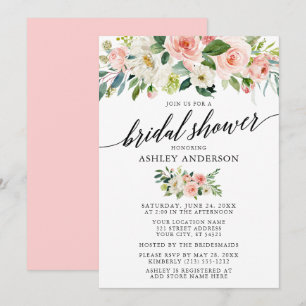 Waterverf Floral Pink Vrijgezellenfeest Calligrafi Kaart