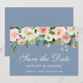 Waterverf Floral Pink White Dusty Blue Save The Date (Voorkant / Achterkant)