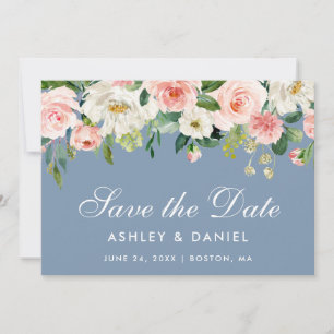 Waterverf Floral Pink White Dusty Blue Save The Date
