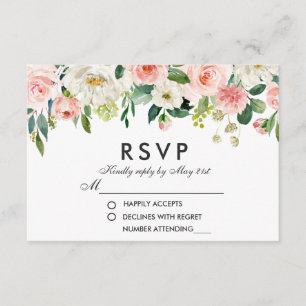 Waterverf Floral Pink White RSVP Weddenschap P Kaartje
