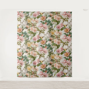 Waterverf Floral Pink Yellow Bird Wedding Wandkleed