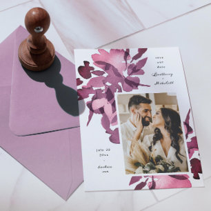 Waterverf Floral Plum Photo Save the Date Kaart