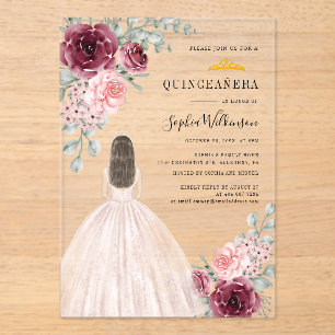 Waterverf Floral Quinceanera 15e verjaardag Acryl Uitnodigingen