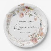 Waterverf Floral Quinceanera Papieren Bordje (Voorkant)