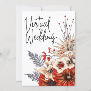 Waterverf Floral Red Cream Virtual Wedding Kaart