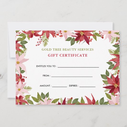 Waterverf Floral Red Poinsettia Cadeaucertificaat (Voorkant)