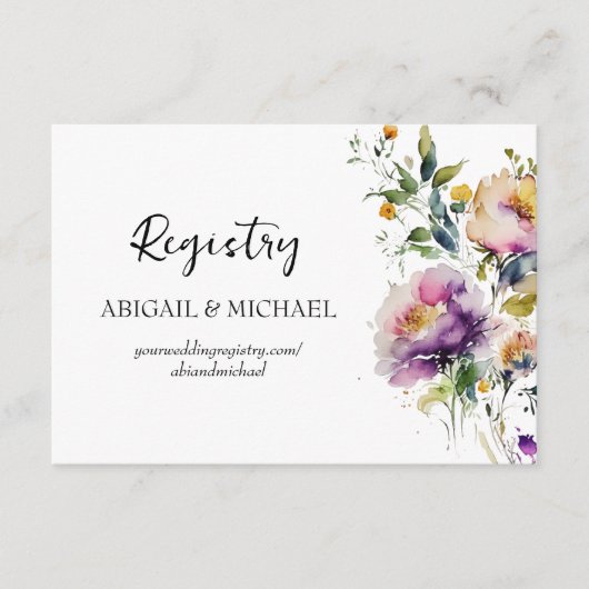 Waterverf Floral Registry Kaart met QR-code (Voorkant)