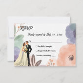 Waterverf Floral Romantisch Paar Elegante bruiloft RSVP Kaartje (Voorkant)