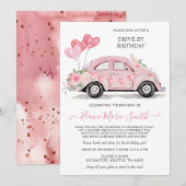 Waterverf Floral roze auto Kaart (Voorkant / Achterkant)