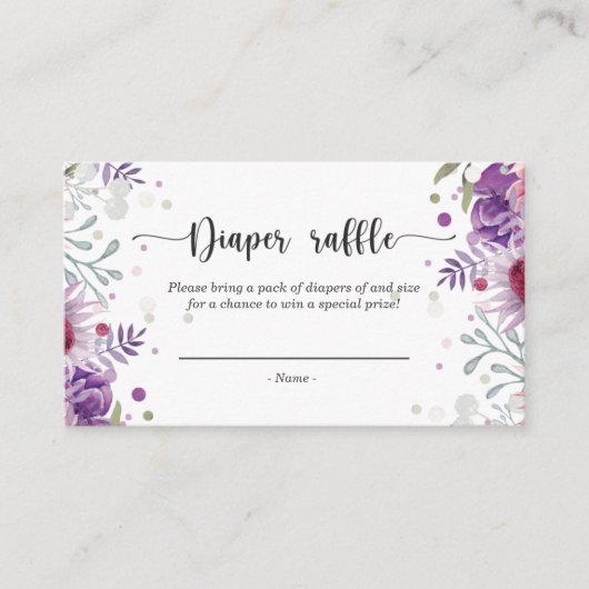 Waterverf Floral roze en lila Diaper Raffle Informatiekaartje (Voorkant)