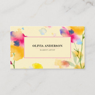 Waterverf Floral roze geel blauw modern Abstract Visitekaartje