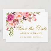 Waterverf Floral roze goud sparen de Datum Save The Date (Voorkant / Achterkant)