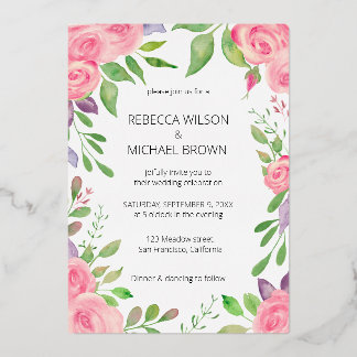 Waterverf Floral roze Roses Name Uitnodiging