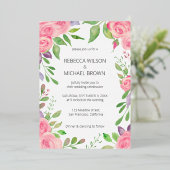 Waterverf Floral roze Roses Name Uitnodiging (Staand Voorkant)