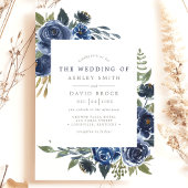 Waterverf Floral Rustic Wedding van Navy Blue Flow Kaart