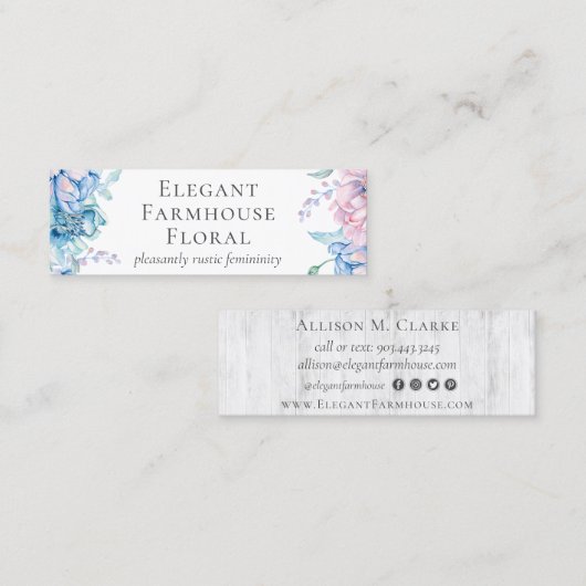 Waterverf Floral & Rustic Wood Peony Social Media Mini Visitekaartje (Voorkant / Achterkant)