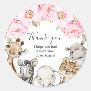 Waterverf Floral Safari Animals Peony Birthday Cl Ronde Sticker