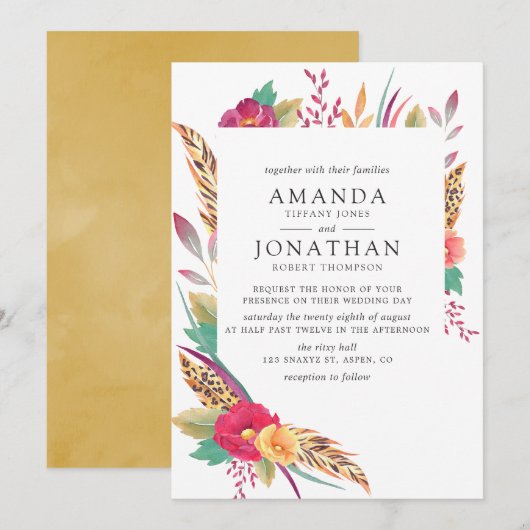 Waterverf Floral Safari Wedding Kaart (Voorkant / Achterkant)