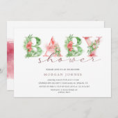 Waterverf floral script baby shower uitnodiging (Voorkant / Achterkant)