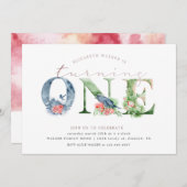 Waterverf floral script eerste verjaardaguitnodigi (Voorkant / Achterkant)