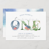 Waterverf floral script eerste verjaardaguitnodigi (Voorkant / Achterkant)
