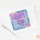 Waterverf Floral Scripting Christus Kaart Vierkante Sticker (Envelop)