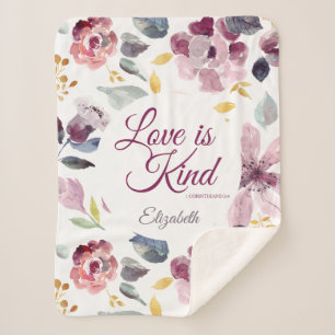 Waterverf Floral Scripting Sherpa Deken