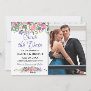 Waterverf Floral sla de Datum fotokaart op Save The Date