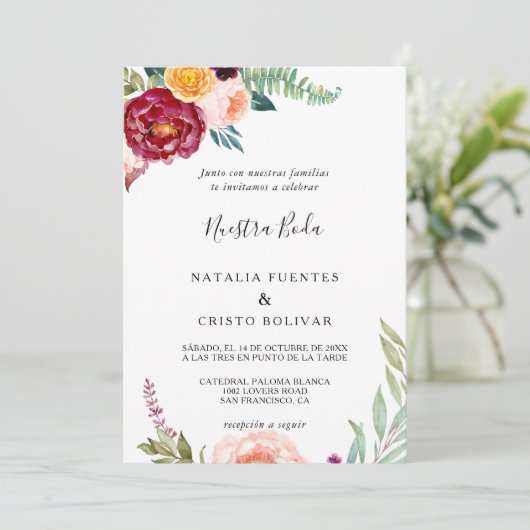 Waterverf Floral Spaans huwelijk Kaart (Staand voorkant)