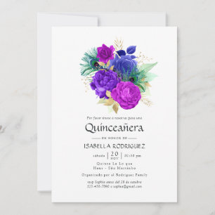 Waterverf Floral Spaans Mardi Gras Quinceañera Kaart