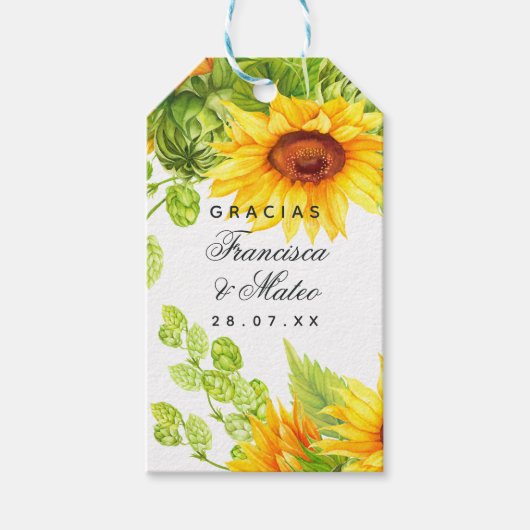 Waterverf Floral Spain Fiesta Wedding Hartelijk da Cadeaulabel (Voorkant)