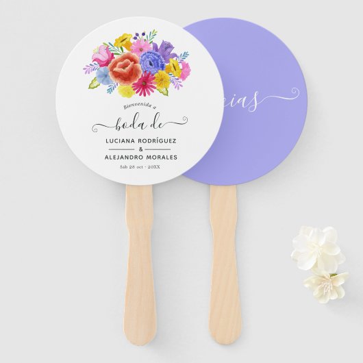 Waterverf Floral Spain Fiesta Wedding Hartelijk da Handwaaier (Voorkant en achterkant)