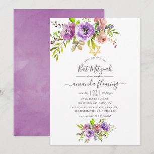 Waterverf Floral Spring Bat Mitzvah Kaart