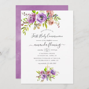 Waterverf Floral Spring First Heilige Communie Kaart