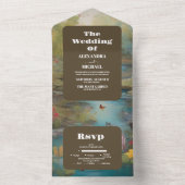 Waterverf Floral Spring Mountains Wedding All In One Uitnodiging (Binnen)