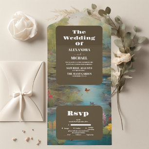 Waterverf Floral Spring Mountains Wedding All In One Uitnodiging