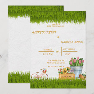 Waterverf Floral Spring Mountains Wedding Invita Kaart