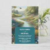 Waterverf Floral Spring Mountains Wedding Kaart (Staand voorkant)